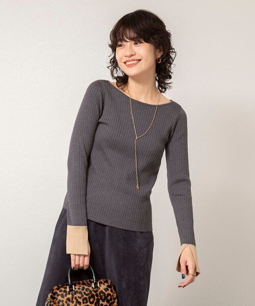 NOLLEY’S Sophi（ノーリーズソフィ）の「《手洗い可能》ウール混ワイドリブ袖口配色プルオーバー（ニット/セーター・レディース・ダークネイビー/サックスブルー/グレー・38）」の15枚目の写真