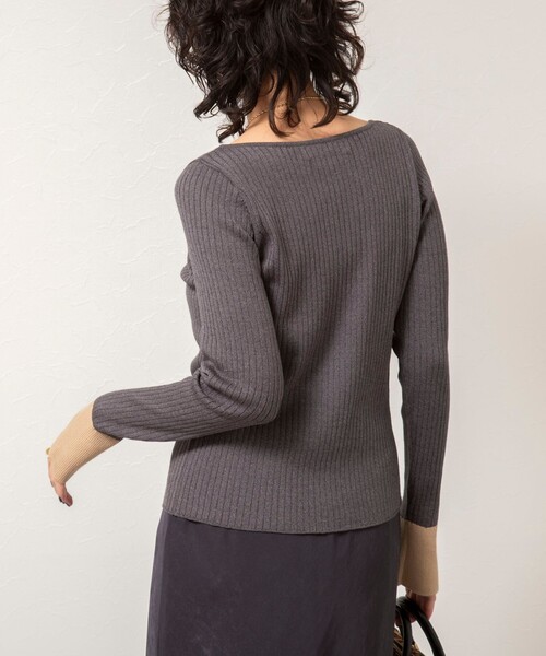 NOLLEY’S Sophi（ノーリーズソフィ）の「《手洗い可能》ウール混ワイドリブ袖口配色プルオーバー（ニット/セーター・レディース・ダークネイビー/サックスブルー/グレー・38）」の17枚目の写真