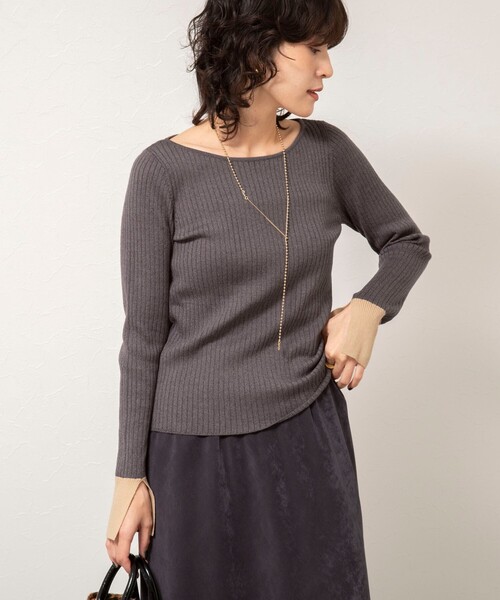 NOLLEY’S Sophi（ノーリーズソフィ）の「《手洗い可能》ウール混ワイドリブ袖口配色プルオーバー（ニット/セーター・レディース・ダークネイビー/サックスブルー/グレー・38）」の18枚目の写真