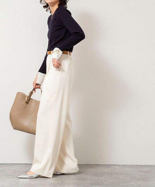 NOLLEY’S Sophi（ノーリーズソフィ）の「《手洗い可能》ウール混ワイドリブ袖口配色プルオーバー（ニット/セーター・レディース・ダークネイビー/サックスブルー/グレー・38）」の21枚目の写真