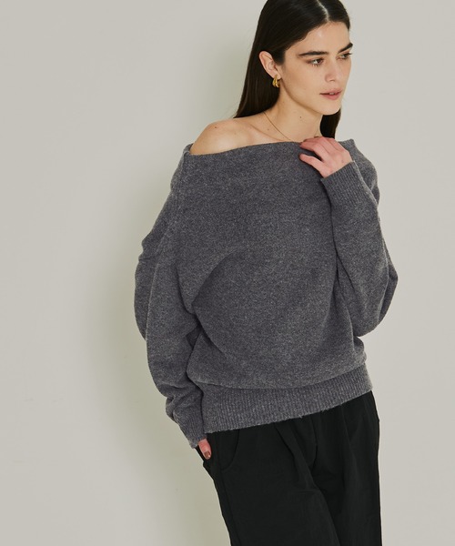 coca(coca)(コカ)の「縮絨ニットワンショルダートップス(ニット/セーター・レディース・ライトベージュ/チャコール・L/M)」の7枚目の写真