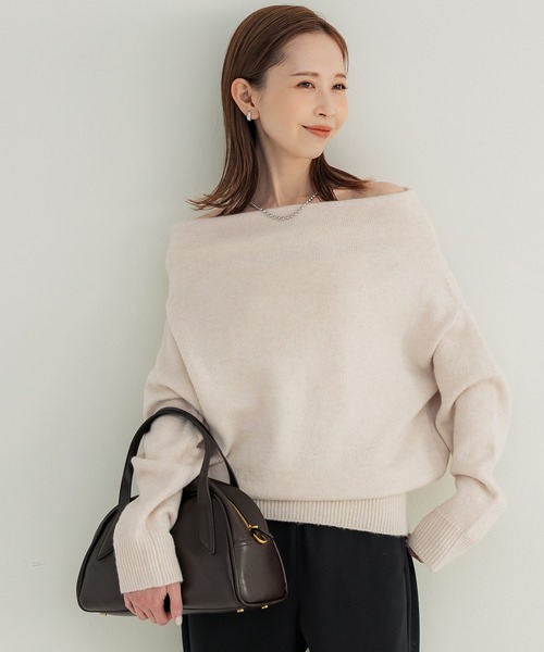 coca(coca)(コカ)の「縮絨ニットワンショルダートップス(ニット/セーター・レディース・ライトベージュ/チャコール・L/M)」の9枚目の写真