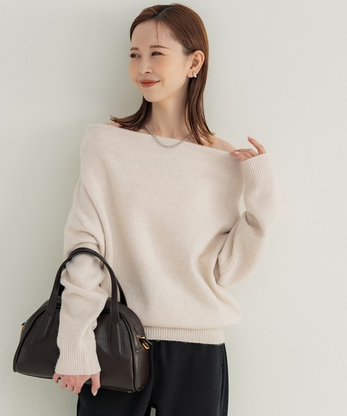 coca(coca)(コカ)の「縮絨ニットワンショルダートップス(ニット/セーター・レディース・ライトベージュ/チャコール・L/M)」の12枚目の写真