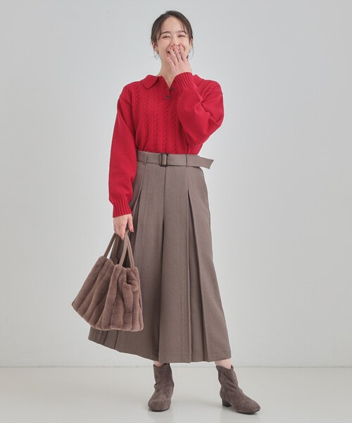 DRESKIP（ドレスキップ）の「【S-LL】配色ボタンがポイント 襟付きケーブルニット（ニット/セーター・レディース・オフホワイト/グレー/ワインレッド・04/03/02/01）」の9枚目の写真