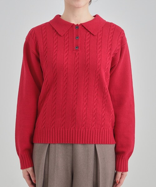 DRESKIP（ドレスキップ）の「【S-LL】配色ボタンがポイント 襟付きケーブルニット（ニット/セーター・レディース・オフホワイト/グレー/ワインレッド・04/03/02/01）」の19枚目の写真