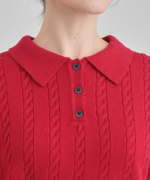 DRESKIP（ドレスキップ）の「【S-LL】配色ボタンがポイント 襟付きケーブルニット（ニット/セーター・レディース・オフホワイト/グレー/ワインレッド・04/03/02/01）」の16枚目の写真