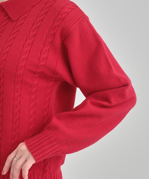 DRESKIP（ドレスキップ）の「【S-LL】配色ボタンがポイント 襟付きケーブルニット（ニット/セーター・レディース・オフホワイト/グレー/ワインレッド・04/03/02/01）」の15枚目の写真