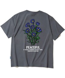 ブルーフラワーバンドルグラフィックTシャツ - グレー