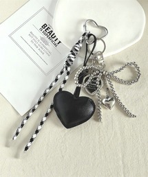 VIBGYOR（ヴィブジョー）の「【MASHIRO】ハートモチーフ＆シルバーカラービーズリボンバッグチャーム マルチキーホルダー(MA/EK476)（キーホルダー）」