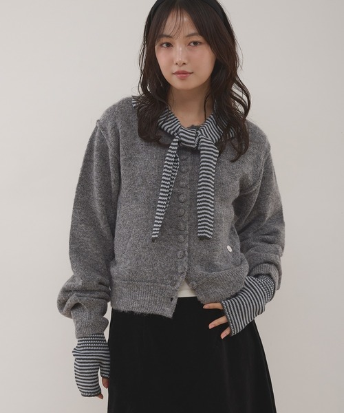 セール】covered-button crew neck cardigan / クルミボタン