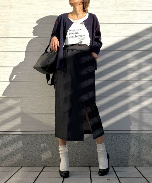 Q（キュー）の「ミニ裏毛ラインボックスカーデ（カーディガン/ボレロ・レディース・ライトグレー/ネイビー・MEDIUM）」の3枚目の写真