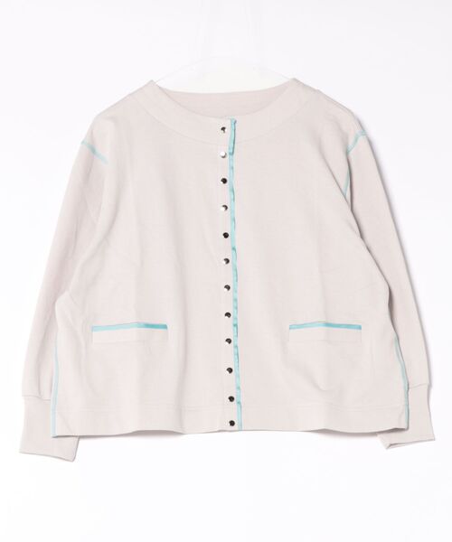 Q（キュー）の「ミニ裏毛ラインボックスカーデ（カーディガン/ボレロ・レディース・ライトグレー/ネイビー・MEDIUM）」の11枚目の写真