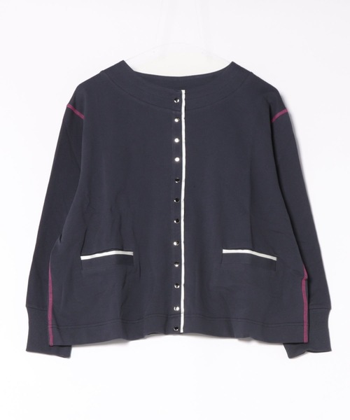 Q（キュー）の「ミニ裏毛ラインボックスカーデ（カーディガン/ボレロ・レディース・ライトグレー/ネイビー・MEDIUM）」の10枚目の写真