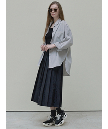 Nylon Pleated Long Skirt - black