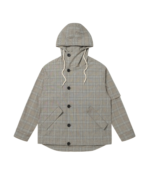 SOLEW(ソル)の「TR フードパーカー ウィンドブレーカー_チェックブルー(ナイロンジャケット・メンズ・その他・SMALL/MEDIUM/LARGE/X-LARGE)」の1枚目の写真