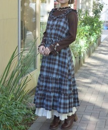 axes femme（アクシーズファム）の「コットンレースチェックジャンパースカート（ワンピース）」