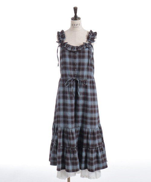 axes femme(アクシーズファム)の「コットンレースチェックジャンパースカート(ワンピース・レディース・ダークブラウン/ブルー/オレンジ・FREE)」の14枚目の写真