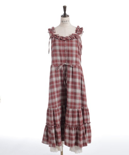 axes femme(アクシーズファム)の「コットンレースチェックジャンパースカート(ワンピース・レディース・ダークブラウン/ブルー/オレンジ・FREE)」の8枚目の写真