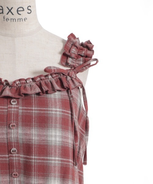 axes femme(アクシーズファム)の「コットンレースチェックジャンパースカート(ワンピース・レディース・ダークブラウン/ブルー/オレンジ・FREE)」の6枚目の写真