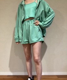 almo（アルモ）の「【Blss】【Bling Leads】ミニ裏毛　ZIPパーカー　Sパンツ　キャミ3点セットウエア(BL)（セットアップ）」