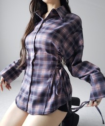 me+em select(�~�[���Z���N�g)�́y �V�F�s���N�ǉ��I �z���[�X�A�b�v���{���X�������C���`�F�b�N�l���V���c �^ lace up ribbon slim line check flannel shirt(�V���c/�u���E�X)