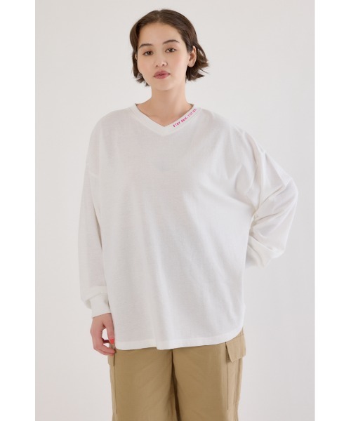 RODEO CROWNS WIDE BOWL(ロデオクラウンズワイドボウル)の「梨地VネックロングスリーブTシャツ(Tシャツ/カットソー・レディース・オフホワイト/ミント/ブラック・FREE)」の2枚目の写真