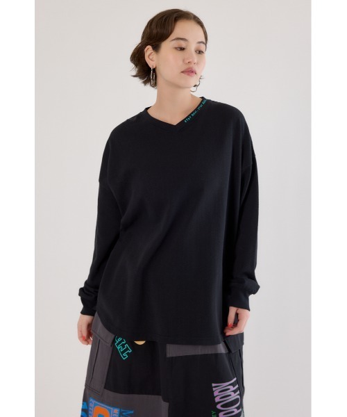 RODEO CROWNS WIDE BOWL(ロデオクラウンズワイドボウル)の「梨地VネックロングスリーブTシャツ(Tシャツ/カットソー・レディース・オフホワイト/ミント/ブラック・FREE)」の10枚目の写真