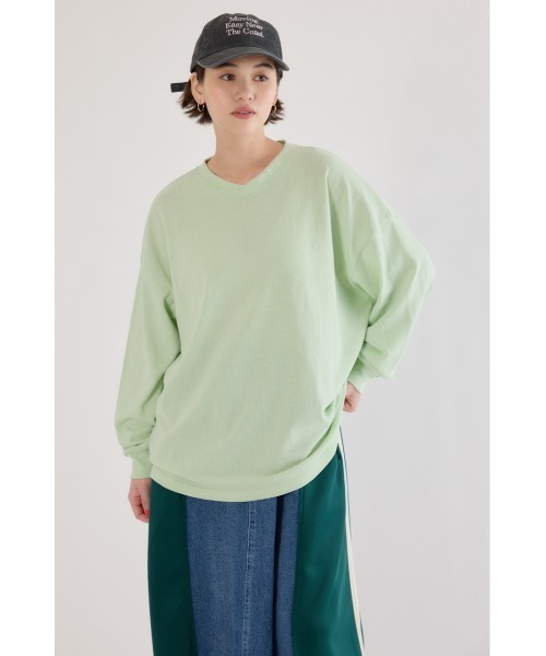RODEO CROWNS WIDE BOWL(ロデオクラウンズワイドボウル)の「梨地VネックロングスリーブTシャツ(Tシャツ/カットソー・レディース・オフホワイト/ミント/ブラック・FREE)」の16枚目の写真