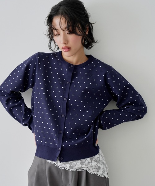 NOGLE(ノグル)の「【NOGLE/ノグル】ドットジャガードエアリーカーディガン(カーディガン/ボレロ・レディース・ブルー/グレー/ネイビー/アイボリー・FREE)」の4枚目の写真