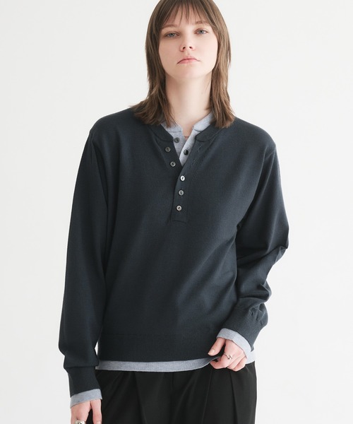 selle glant(セレグランテ)の「LAYERED STYLE HENRY NECK KNIT/レイヤードスタイルヘンリーネックニット(ニット/セーター・メンズ・ブラック×グレー/ネイビー/ブラック×ブルー・SMALL/MEDIUM/LARGE)」の3枚目の写真