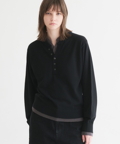 selle glant(セレグランテ)の「LAYERED STYLE HENRY NECK KNIT/レイヤードスタイルヘンリーネックニット(ニット/セーター・メンズ・ブラック×グレー/ネイビー/ブラック×ブルー・SMALL/MEDIUM/LARGE)」の2枚目の写真