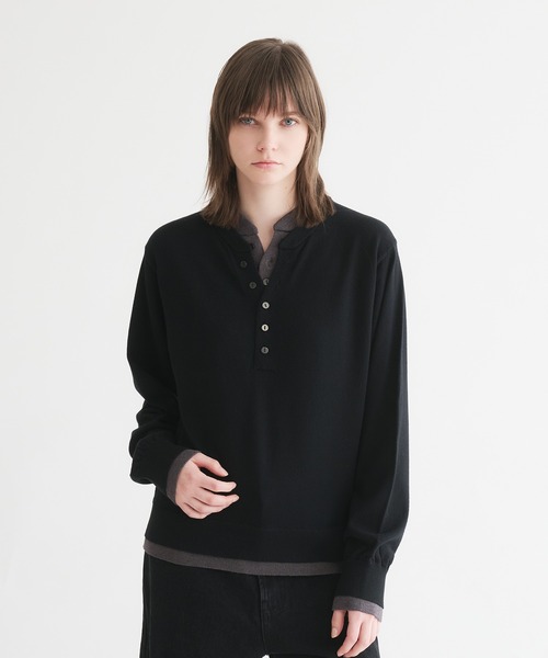 selle glant(セレグランテ)の「LAYERED STYLE HENRY NECK KNIT/レイヤードスタイルヘンリーネックニット(ニット/セーター・メンズ・ブラック×グレー/ネイビー/ブラック×ブルー・SMALL/MEDIUM/LARGE)」の5枚目の写真