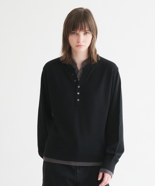 selle glant(セレグランテ)の「LAYERED STYLE HENRY NECK KNIT/レイヤードスタイルヘンリーネックニット(ニット/セーター・メンズ・ブラック×グレー/ネイビー/ブラック×ブルー・SMALL/MEDIUM/LARGE)」の6枚目の写真