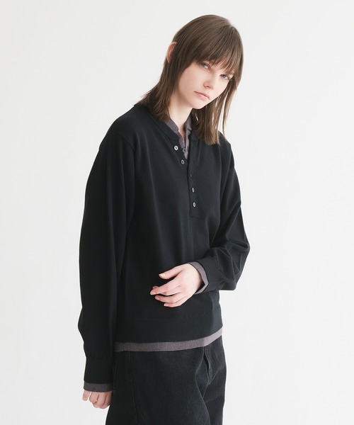 selle glant(セレグランテ)の「LAYERED STYLE HENRY NECK KNIT/レイヤードスタイルヘンリーネックニット(ニット/セーター・メンズ・ブラック×グレー/ネイビー/ブラック×ブルー・SMALL/MEDIUM/LARGE)」の7枚目の写真