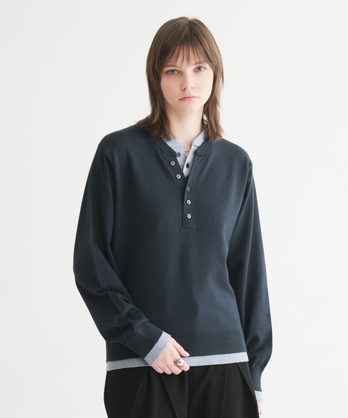 selle glant(セレグランテ)の「LAYERED STYLE HENRY NECK KNIT/レイヤードスタイルヘンリーネックニット(ニット/セーター・メンズ・ブラック×グレー/ネイビー/ブラック×ブルー・SMALL/MEDIUM/LARGE)」の16枚目の写真