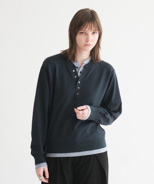 selle glant(セレグランテ)の「LAYERED STYLE HENRY NECK KNIT/レイヤードスタイルヘンリーネックニット(ニット/セーター・メンズ・ブラック×グレー/ネイビー/ブラック×ブルー・SMALL/MEDIUM/LARGE)」の18枚目の写真