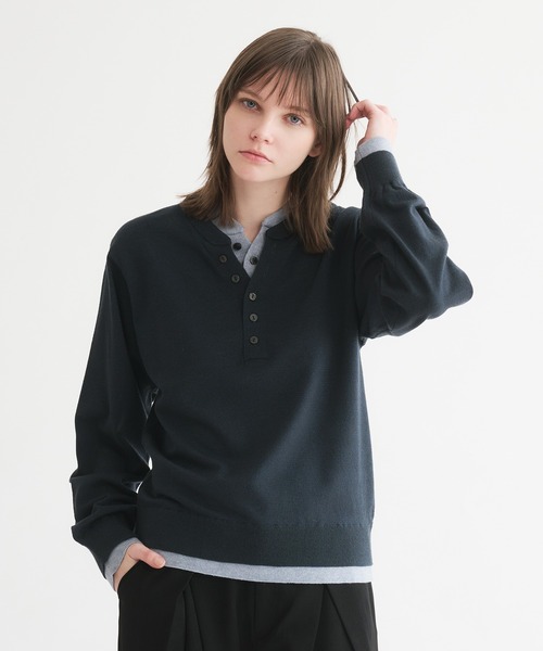 selle glant(セレグランテ)の「LAYERED STYLE HENRY NECK KNIT/レイヤードスタイルヘンリーネックニット(ニット/セーター・メンズ・ブラック×グレー/ネイビー/ブラック×ブルー・SMALL/MEDIUM/LARGE)」の21枚目の写真