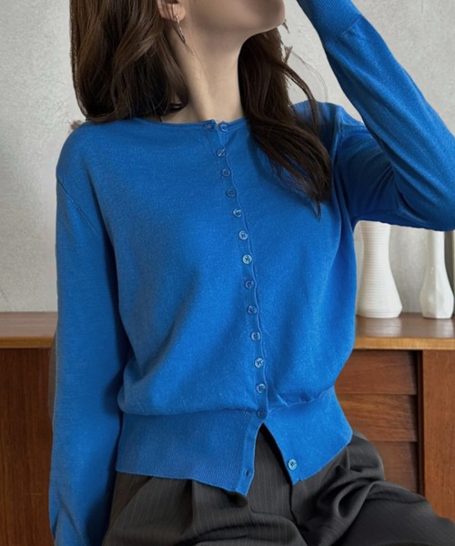 Eclat one（エクラワン）の「【Eclat one】ベーシック クルーネック ロングスリーブ カーディガン（カーディガン/ボレロ・レディース・ブルー/ブラック/チャコール/ホワイト・FREE）」の20枚目の写真