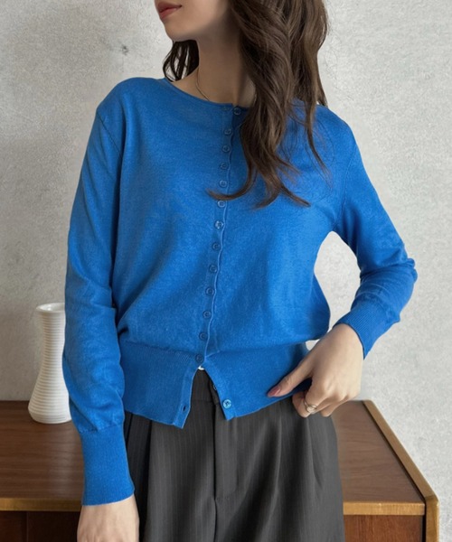 Eclat one（エクラワン）の「【Eclat one】ベーシック クルーネック ロングスリーブ カーディガン（カーディガン/ボレロ・レディース・ブルー/ブラック/チャコール/ホワイト・FREE）」の19枚目の写真