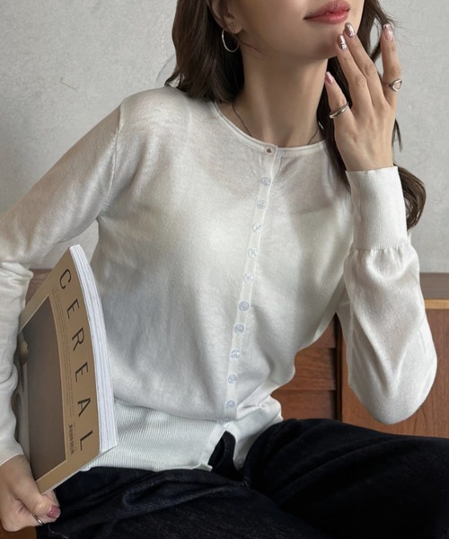 Eclat one（エクラワン）の「【Eclat one】ベーシック クルーネック ロングスリーブ カーディガン（カーディガン/ボレロ・レディース・ブルー/ブラック/チャコール/ホワイト・FREE）」の21枚目の写真