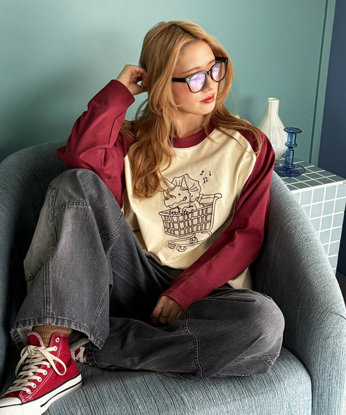 DOUBLE NAME（ダブルネーム）の「一緒にショッピングしたい恐竜ロンTEE（Tシャツ/カットソー・レディース・カーキ/レッド/ブラック系その他・FREE）」の19枚目の写真