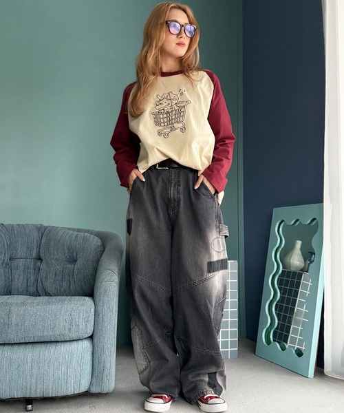 DOUBLE NAME(ダブルネーム)の「一緒にショッピングしたい恐竜ロンTEE(Tシャツ/カットソー・レディース・カーキ/レッド/ブラック系その他・FREE)」の8枚目の写真