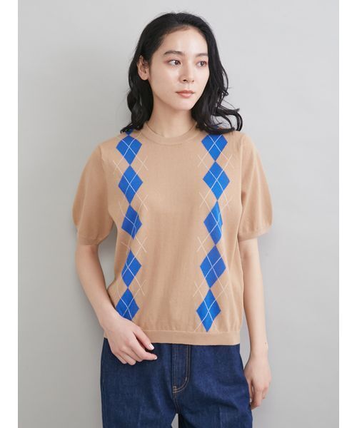 Mila Owen(ミラオーウェン)の「アーガイルニットトップス(ニット/セーター・レディース・ネイビー/ベージュ・F)」の9枚目の写真