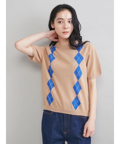 Mila Owen(ミラオーウェン)の「アーガイルニットトップス(ニット/セーター・レディース・ネイビー/ベージュ・F)」の7枚目の写真