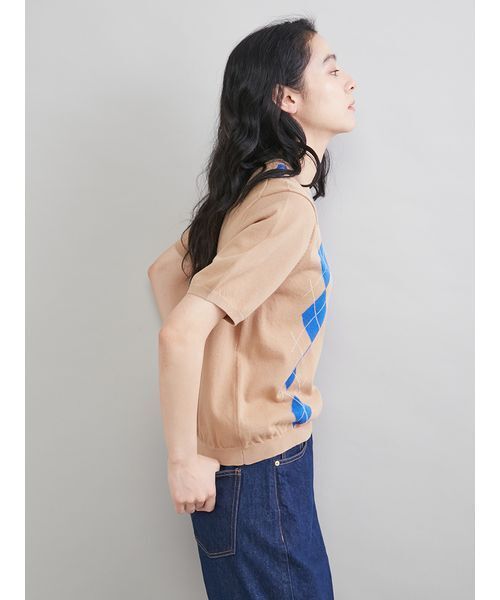 Mila Owen(ミラオーウェン)の「アーガイルニットトップス(ニット/セーター・レディース・ネイビー/ベージュ・F)」の8枚目の写真