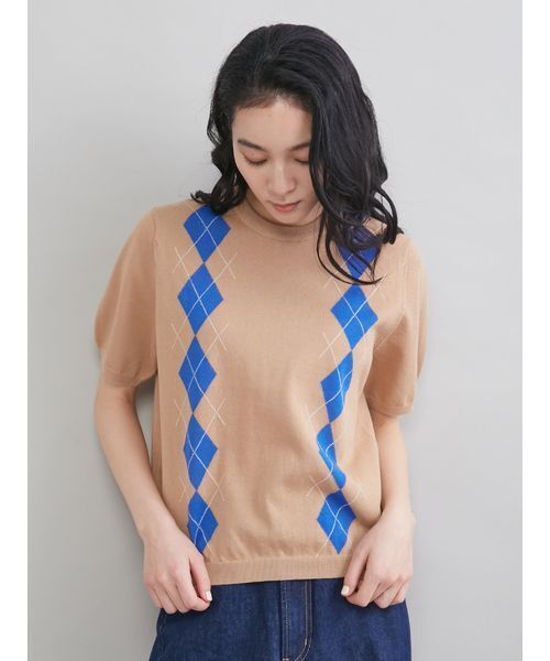 Mila Owen(ミラオーウェン)の「アーガイルニットトップス(ニット/セーター・レディース・ネイビー/ベージュ・F)」の21枚目の写真
