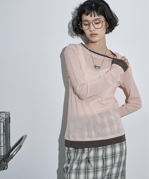 THE YOn（ザヨン）の「レイヤード風バイカラーシアープルオーバー（Tシャツ/カットソー・レディース・アイボリー/ブラック/ブラウン/ピンク・FREE）」の19枚目の写真