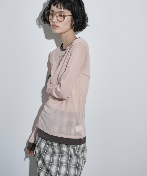 THE YOn（ザヨン）の「レイヤード風バイカラーシアープルオーバー（Tシャツ/カットソー・レディース・アイボリー/ブラック/ブラウン/ピンク・FREE）」の22枚目の写真