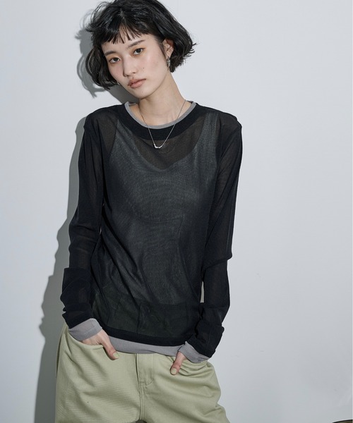 THE YOn（ザヨン）の「レイヤード風バイカラーシアープルオーバー（Tシャツ/カットソー・レディース・アイボリー/ブラック/ブラウン/ピンク・FREE）」の12枚目の写真