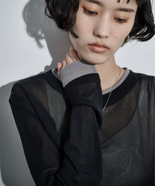 THE YOn（ザヨン）の「レイヤード風バイカラーシアープルオーバー（Tシャツ/カットソー・レディース・アイボリー/ブラック/ブラウン/ピンク・FREE）」の16枚目の写真